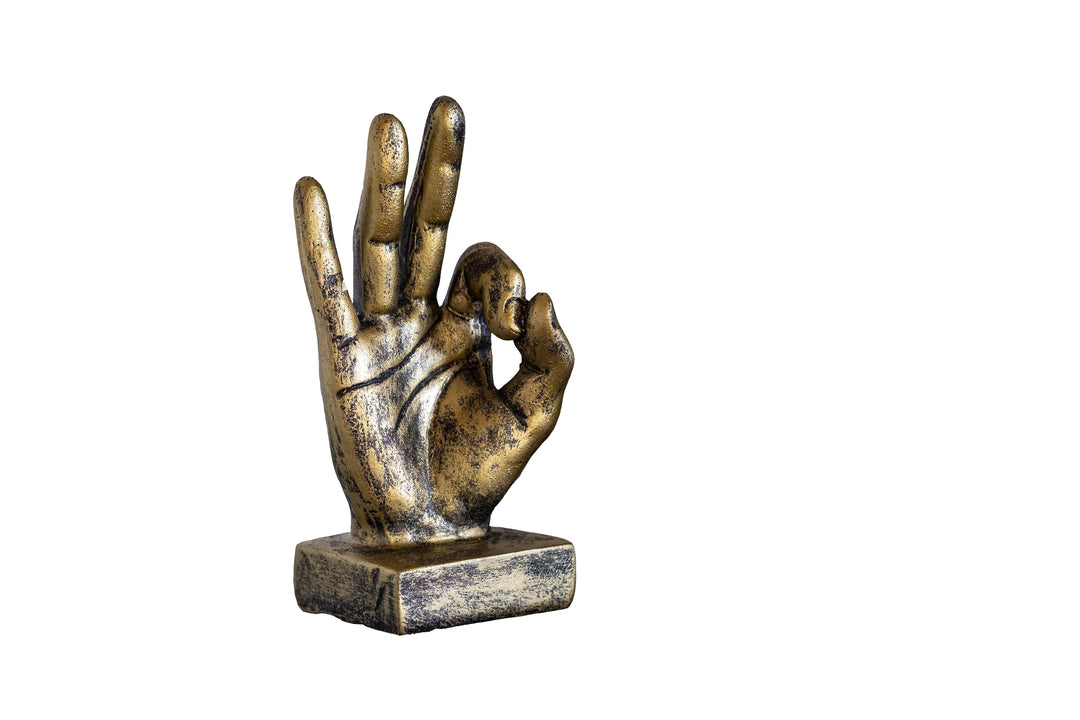 IDYL Moderne Skulptur Figur Resin Finger o.k. | goldfb. | Masse: 9x6x16,5 cm | Material: Polyresin (