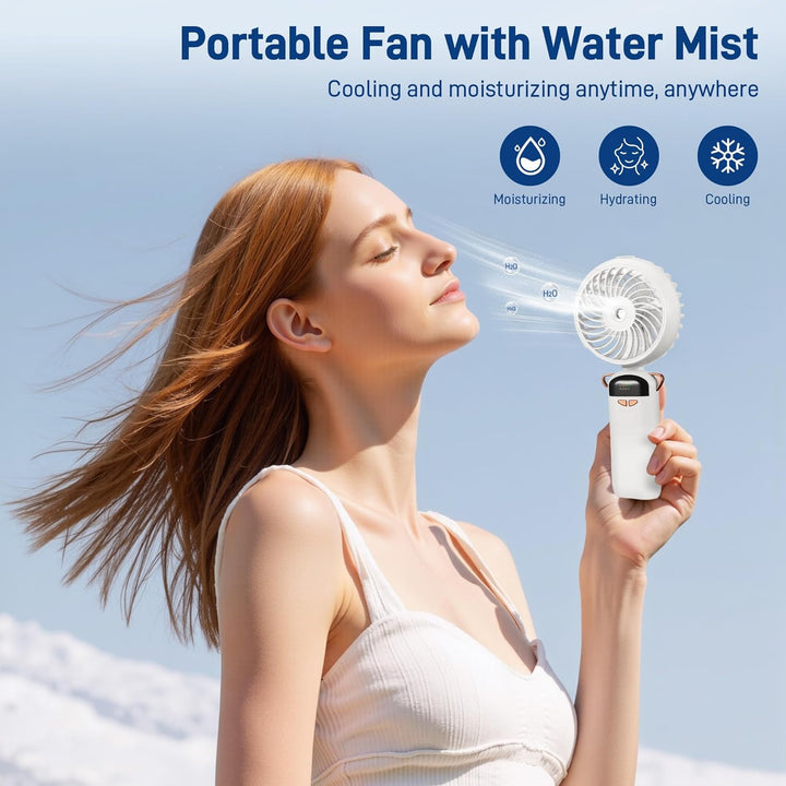 Kssvzz Handventilator Akku Aufladbar mit Wasserkühlung USB 5 Stufen Weiss | Tragbarer Mini-Ventilato