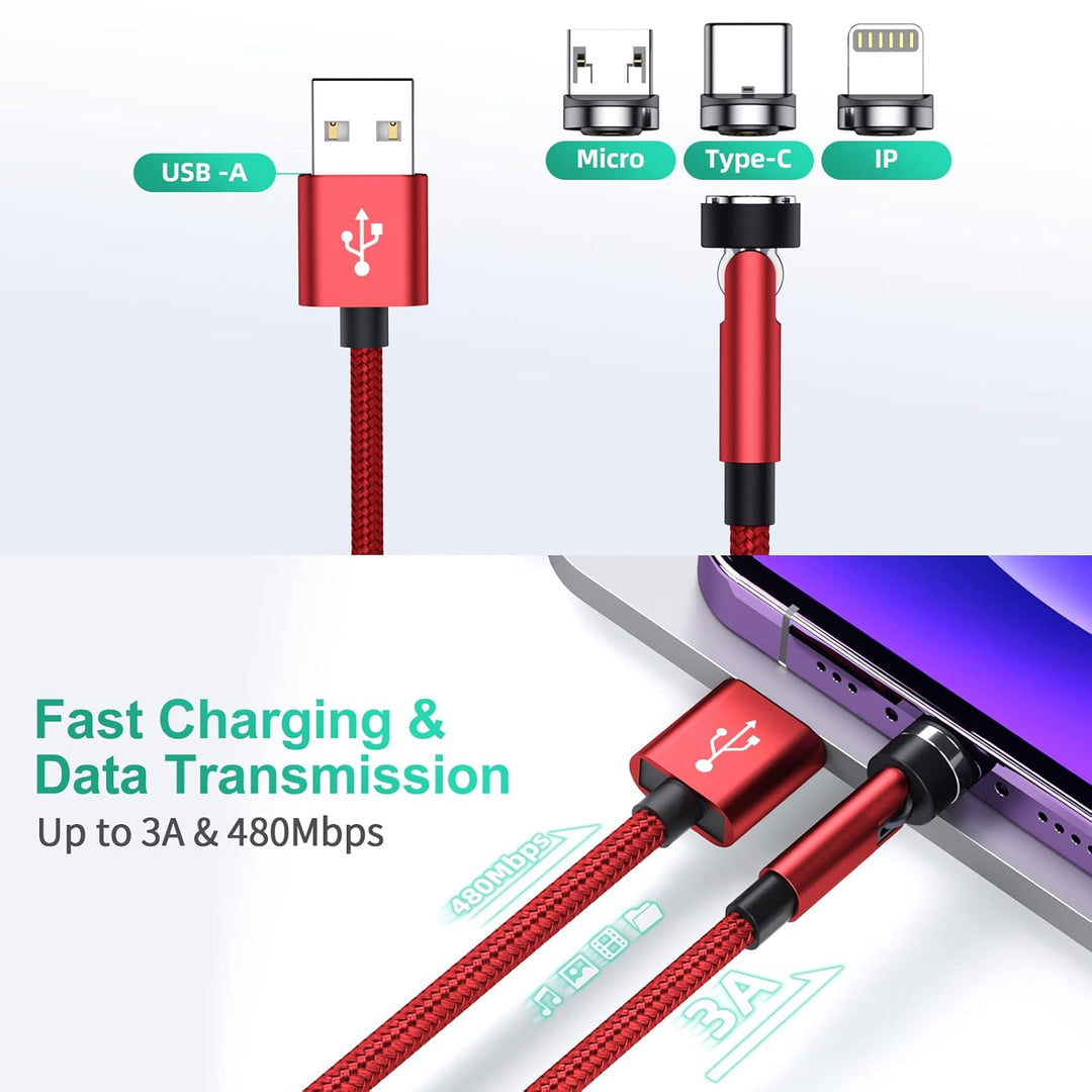 HanCenDa USB C Magnet Ladekabel[1M+2M+3M], 3 in 1 Magnet Ladekabel, 3A QC Schnellladung Datenübertra
