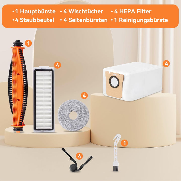 18 Stück Zubehör für Xiaomi Robot Vacuum 5/5 Pro Saugroboter | Ersatzteile 1 Hauptbürste 4 Staubbeut