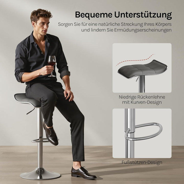 WOLTU BH28gr-1 1X Barhocker 1er Set Barstuhl Tresenhocker, aus hochwertigem Kunstleder, verchromter