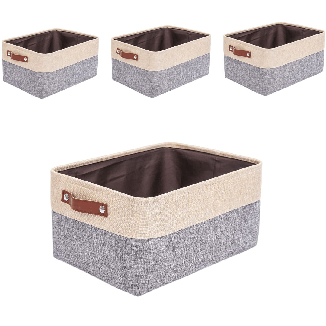 Mangata Faltbare Aufbewahrungskörbe mit Ledergriff,[4 Pack] Verdicktes Canvas-Stoff Aufbewahrungsbox