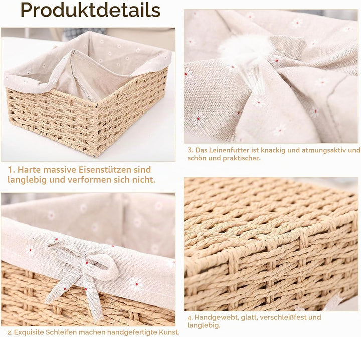 3er Set Brötchenkorb, Scandi Style Aufbewahrungskorb Geflochten Brotkörbchen Körbchen Rattan Korb Br