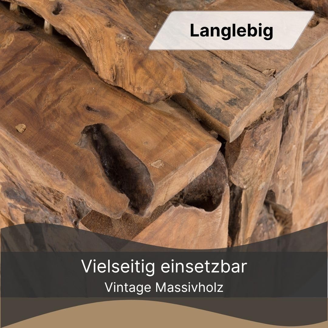 TREIBHOLZ SITZBOX Teak 30 | 30x30x30cm (HxBxT), Recyclingholz, erodiert | Sitzhocker aus naturbelass