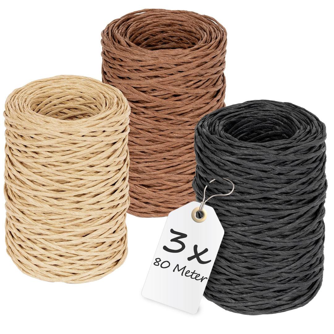 ECENCE Papierdraht zum Basteln 3x 80m, Blumenbindedraht & Dekodraht Natur für Blumenarrangements, Ve