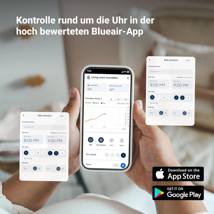 BLUEAIR Premium Smart Luftbefeuchter für Räume bis zu 46 m²: 3,5 l spülmaschinenfester Tank, bessere