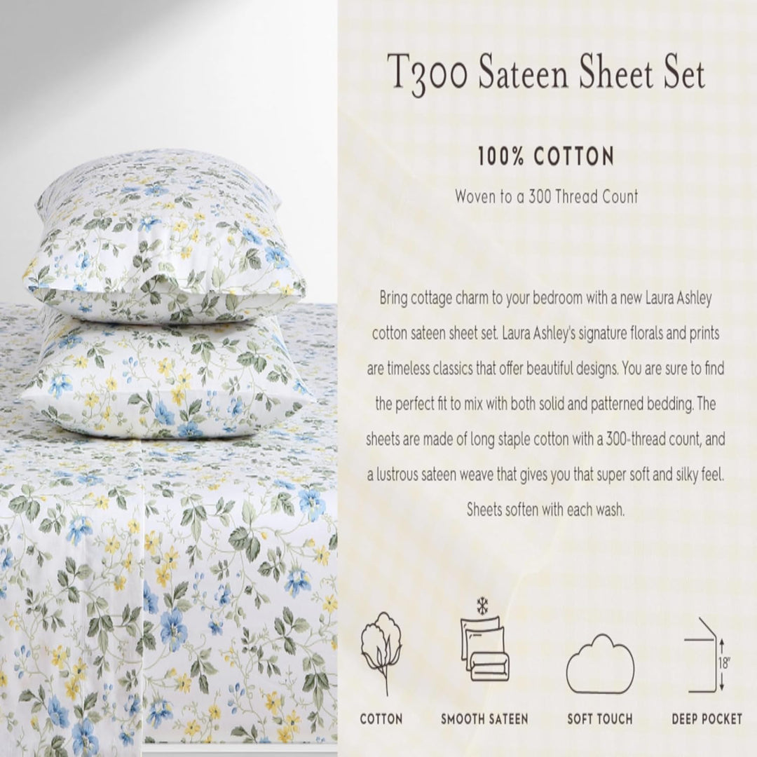 Laura Ashley Home – Queen-Bettlaken, weiches Satin-Baumwoll-Bettwäsche-Set – elegant, glatt und atmu