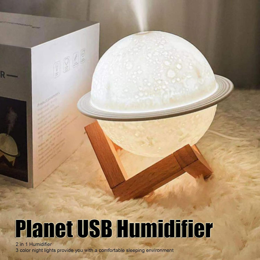 Haofy 2 in 1 Planet USB-Luftbefeuchter Safe 200 Ml 3-Farbiger Mini-Stumm-LED-Diffusor für ätherische