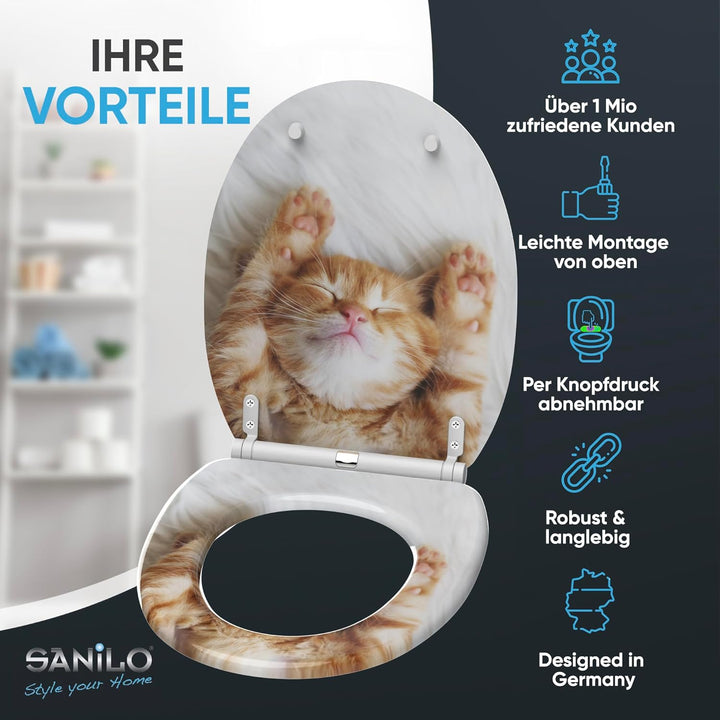 Sanilo WC Sitz mit Absenkautomatik, hochwertiger Toilettendeckel, einfache Montage, stabile Scharnie