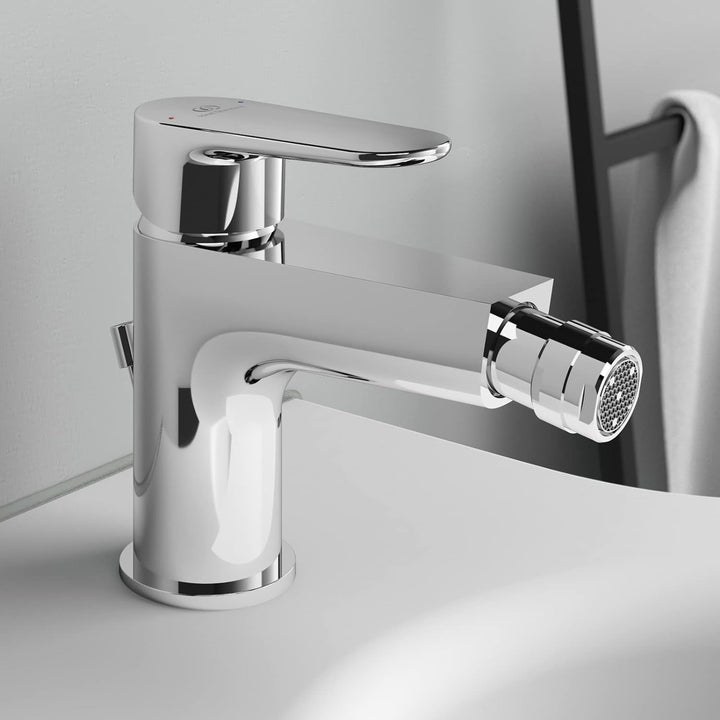 Ideal Standard BC705AA Cerafine O Bidetarmatur mit Zugknopf-Ablaufgarnitur