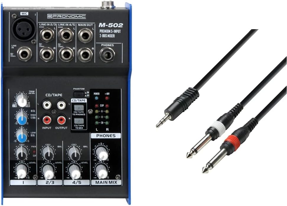 Pronomic M-502 Live/Studio Mischpult (1 Mono-Kanäle XLR/Klinke, 2-Stereo Kanäle, 3-Band-EQ, 48V Phan