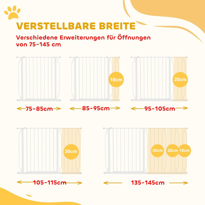PawHut Türschutzgitter Treppenschutzgitter mit 10/20 cm Verlängerung Türgitter ohne Bohren Treppengi