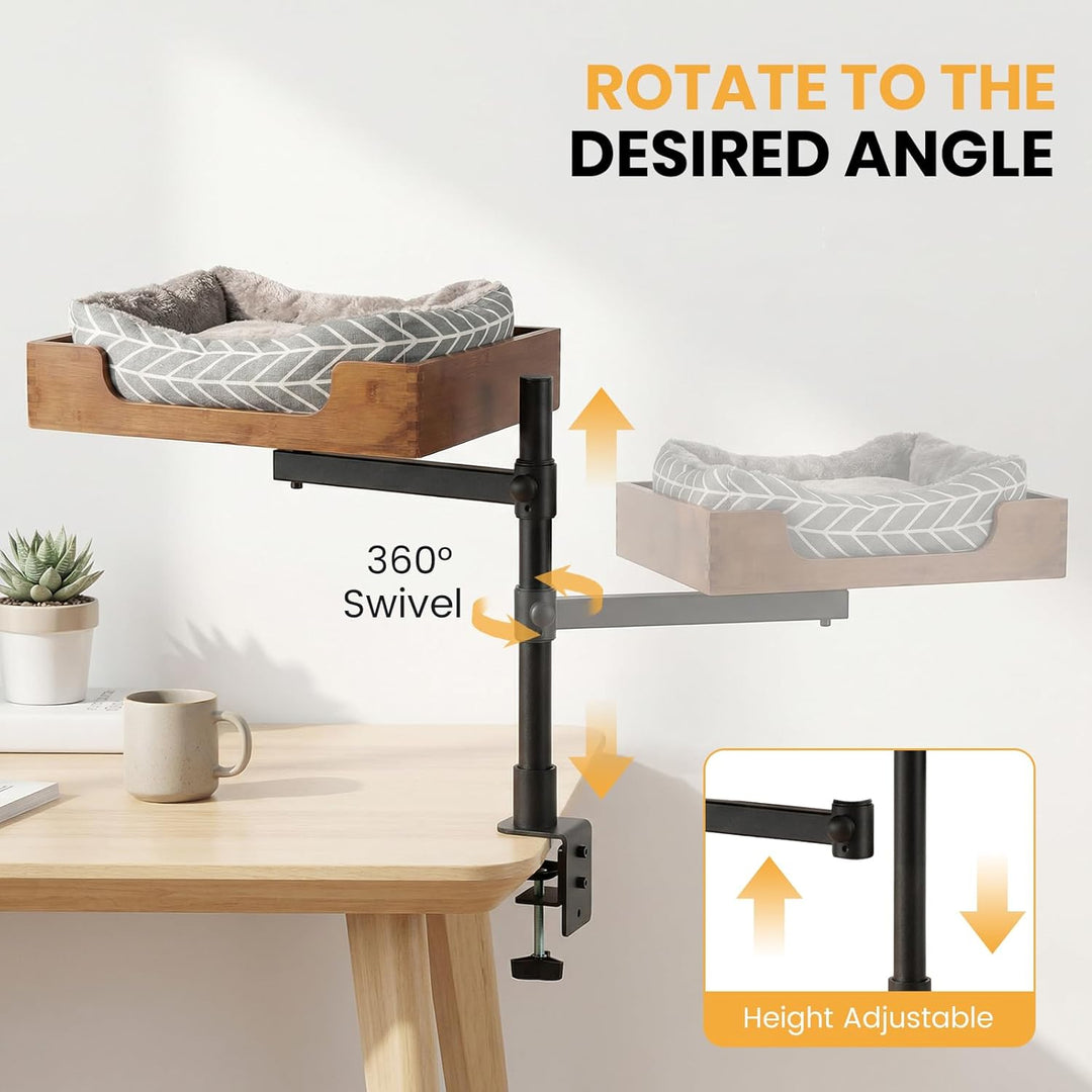 Hivexagon Elegantes Katzenbett mit Schreibtisch und Bambusgestell, inklusive weicher Einstreu. Stabi