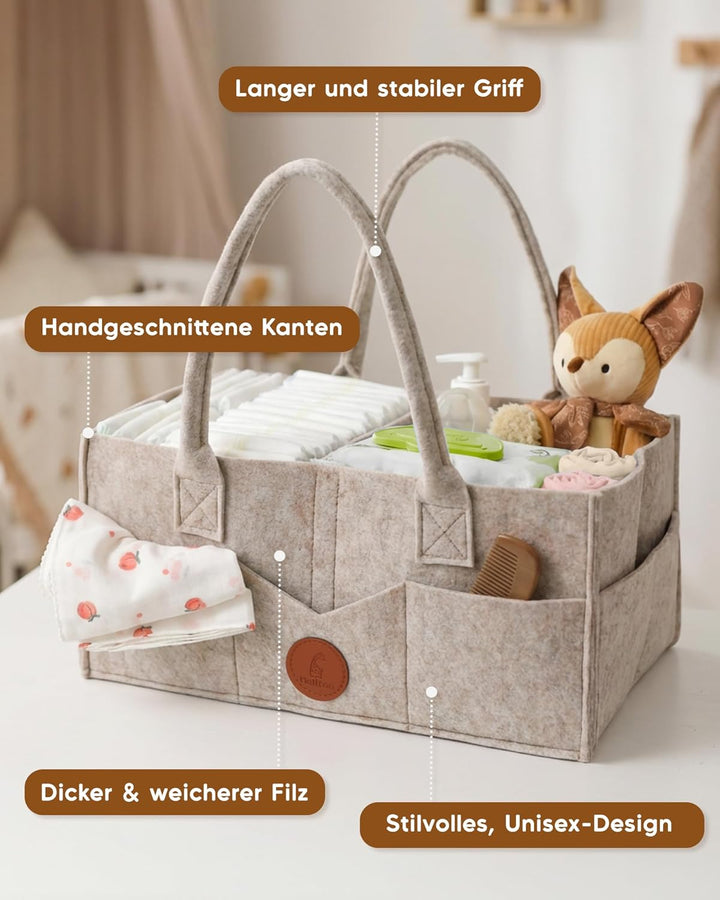 Maliton Wickeltisch Organizer，Baby Windel Caddy Newborn Essentials ，Robuster Tragbarer Filztasche, B