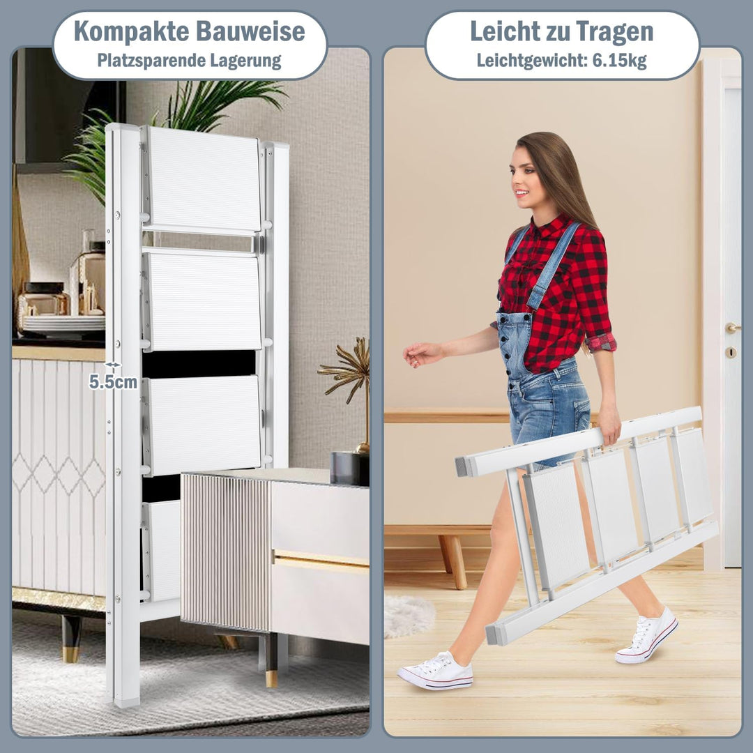 Eulenke Aluminium Klappleiter 4 Stufen, Leichte Stehleiter, Alu Trittleiter 4 Stufen Klappbar, rutsc