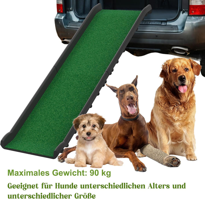 Hunderampe Auto klappbar mit Kunstrasen – rutschfeste Hunde Rampe aus Kunststoff 156×40 cm, Rampe Hu