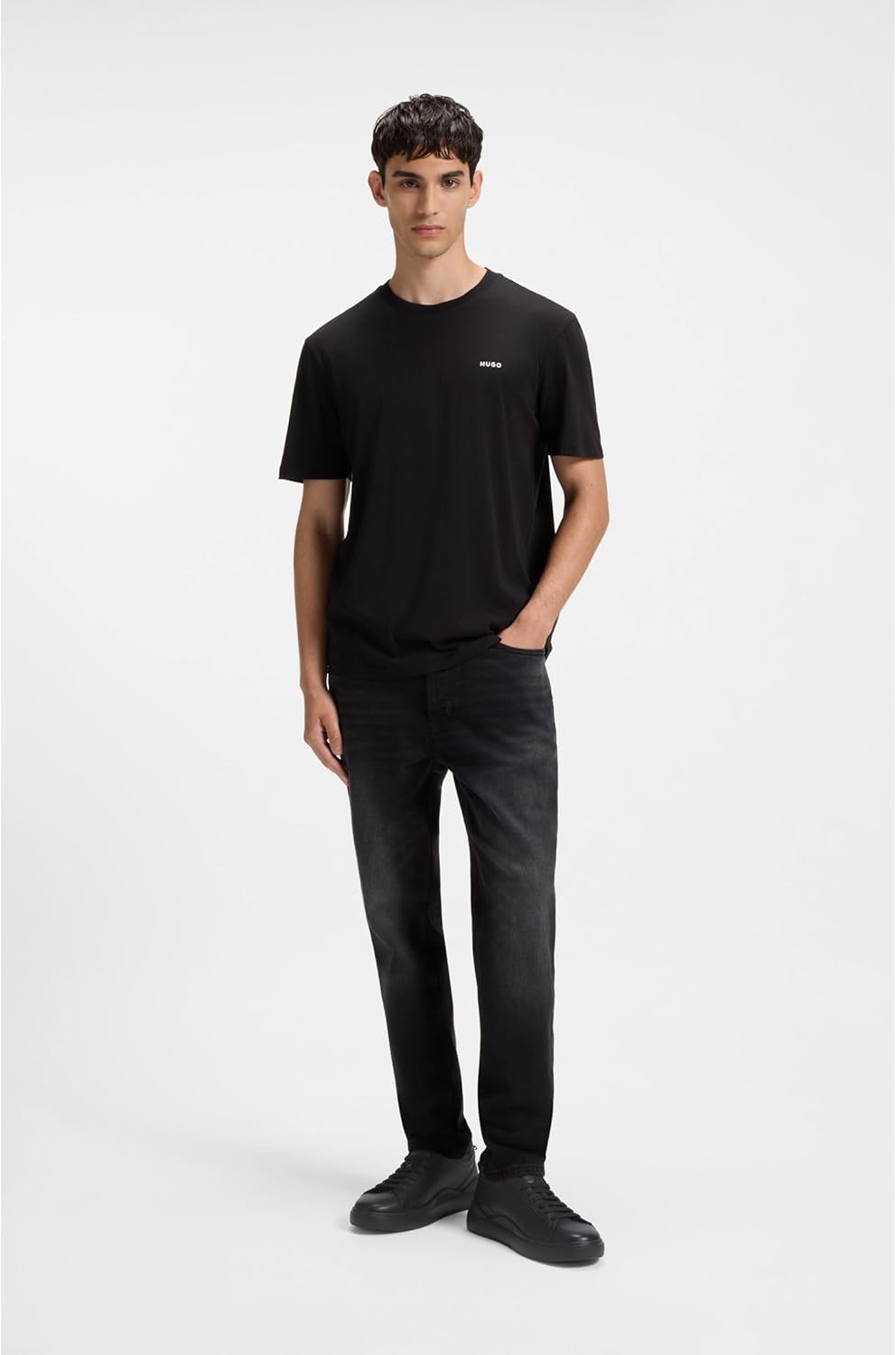 HUGO Herren Blake Tenn Sneakers aus Glattleder mit kontrastfarbenem Branding Grösse 39 EU Schwarz, 3