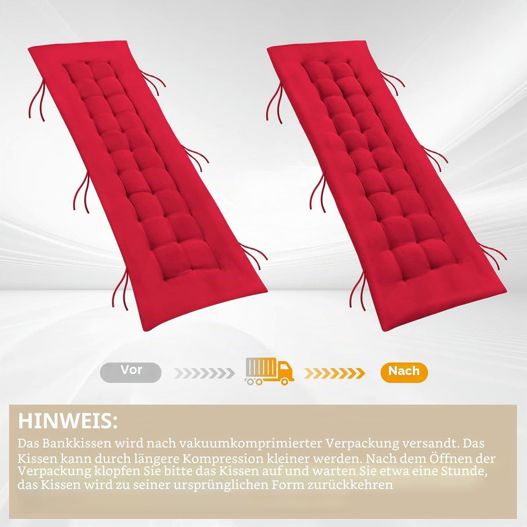 PLULON Rotes Gartenbankkissen, 2/3-Sitzer-Gartenstuhlauflage, Veranda-Schaukelstuhlkissen, Banksitza