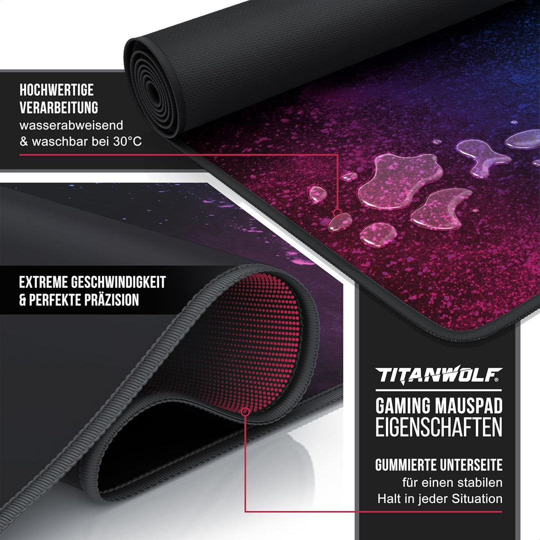 TITANWOLF - XXL Speed Gaming Mauspad 900 x 400mm - XXL Mousepad - Tischunterlage Large Size - verbes
