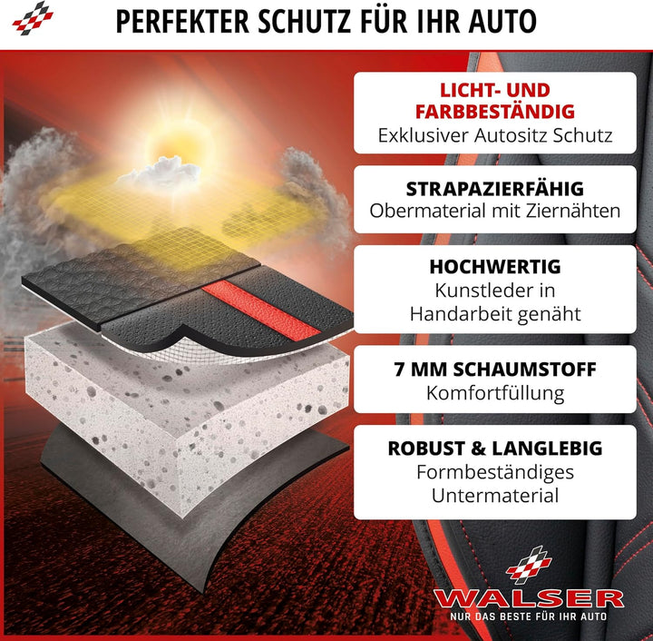 Walser Sitzauflage Auto Rey, Sitzschoner Auto schwarz/rot, Universal Auto Sitzauflagen, Autositzaufl