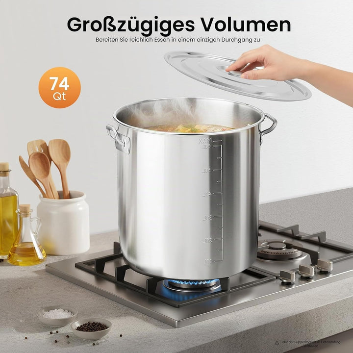 Edelstahl topf 35L/50L/70lL/100L Kochtopf gross Suppentopf 46,5×45cm Einkochtopf mit Rutschfeste Ril