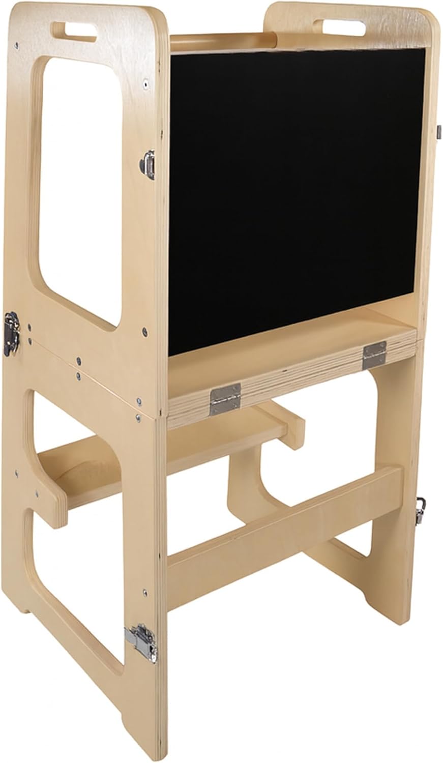 Lemodo 3in1 Lernturm aus Birkenholz Natur – Montessori Lernturm mit Maltafel, umbaubar zu Tisch &amp; St