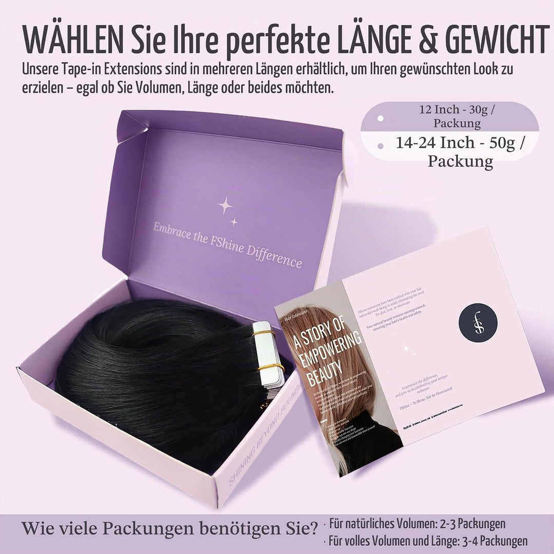Fshine Schwarz Tape in Extensions Echthaar 34cm Echthaar Tiefschwarz 100% Remy Menschliches Haar Adh