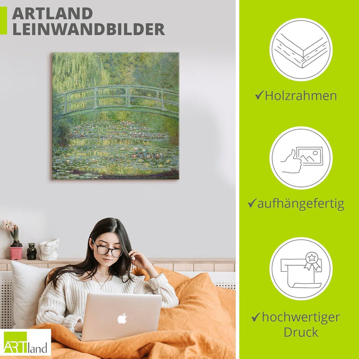 ARTland Leinwandbilder Wandbild Bild auf Leinwand 40x40 cm Wanddeko Garten Teich Pflanzen Seerosente