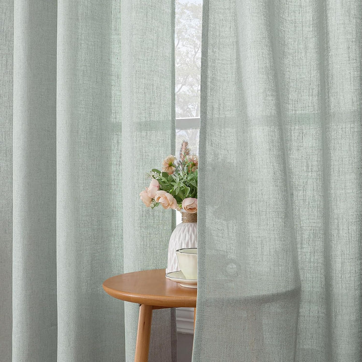 CUCRAF Leinen Gardinen mit Ösen Landhausstil Voile Vorhang Halbtransparent Gardinen für Schlafzimmer
