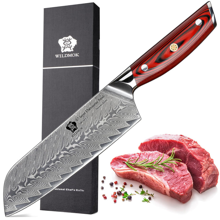 WILDMOK Damast SantokuMesser, 17.8 cm scharfes professionelles Fleisch Gemüsemesser, Japanisches Mul