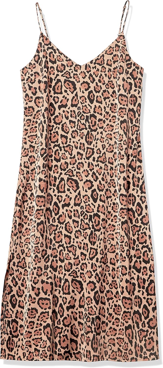 The Drop Damen Ana Silky Midi-Slip-Kleid mit V-Ausschnitt XXS Leopardenmuster, XXS Leopardenmuster