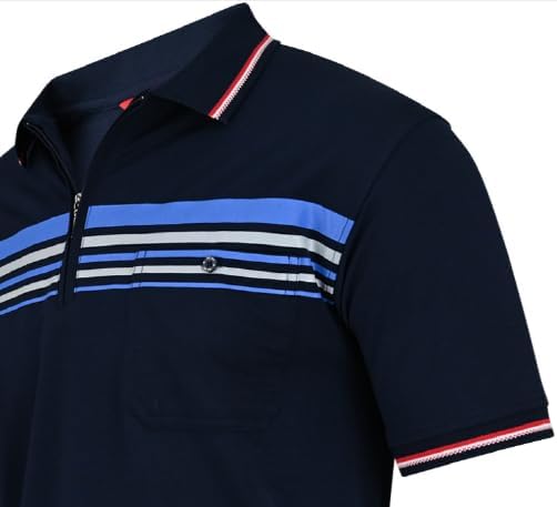 Soltice Herren Kurzarm Poloshirt, Polohemd Kragen, Gestreifte Blousonshirt mit Brusttasche aus Baumw