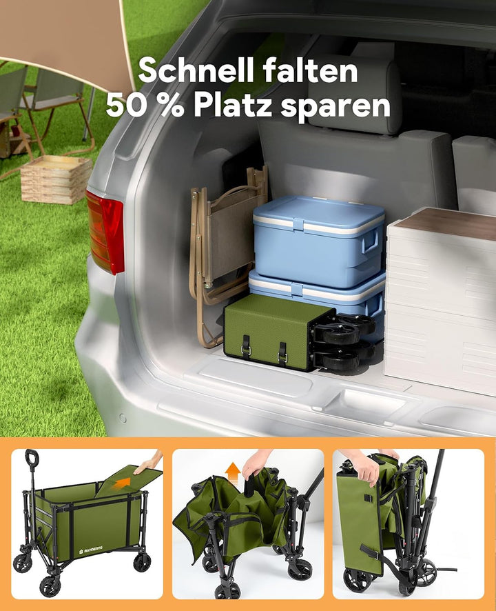 3 in 1 Bollerwagen Faltbar 120L, Klappbar Handwagen mit Rädern, 220lbs Transportwagen Faltbar, Umbau