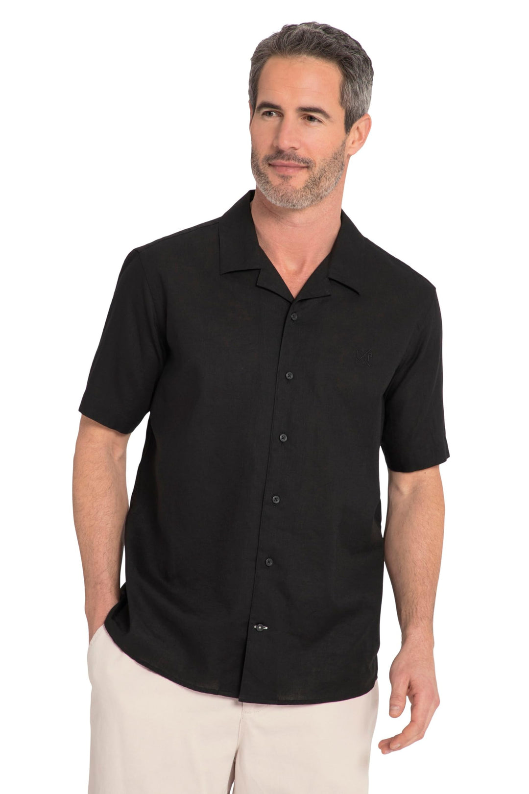 JP 1880 Herren grosse Grössen Übergrössen Menswear L-8XL Hemd, Halbarm, Leinenmix, Kubakragen, Moder