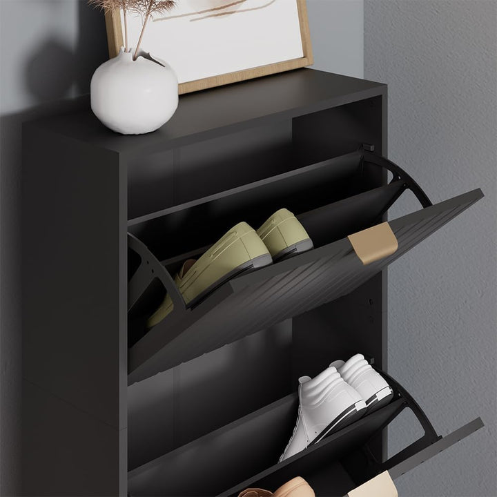 Vicco Schuhschrank Helge, Schuhregal, Schwarz, 60 x 128.5 cm 3 Fächer, Schwarz