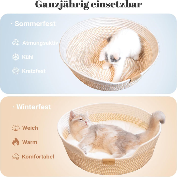 CheerPals Katzenbett mit Kissen, 47cm Waschbar Katzenkorb aus Baumwollseilen geflochten, zum Schlafe