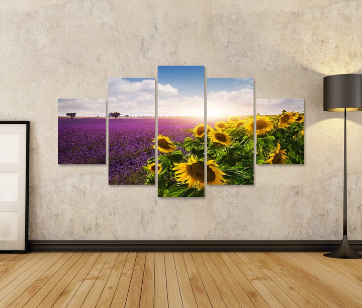 islandburner Bild auf Leinwand Lavendel Sonnenblumen Felder Provence Bilder Wandbilder Poster Leinwa