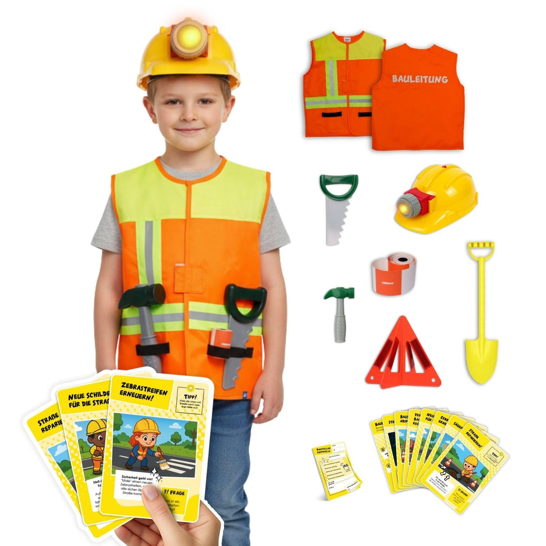 alldoro Rollenspielsets Feuerwehr/Polizei/Bauleiter, Kostüm mit Weste, Kopfbedeckung & Zubehör, inkl