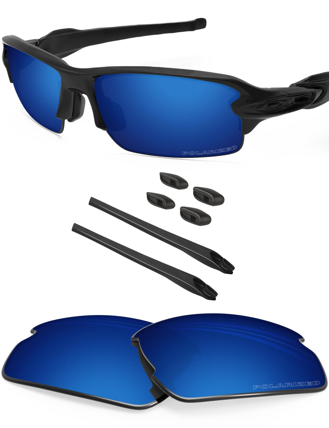 BlazerBuck Ersatzgläser und Socken-Set für Oakley Flak 2.0 OO9295 Mitternachtsblau Polarisiert, Mitt