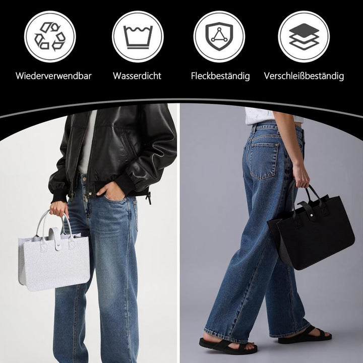 4 Stück Filztasche Einkaufstasche, Zusammenklappbar Filztasche Einkaufskorb, Filzkorb Tragetasche Fi