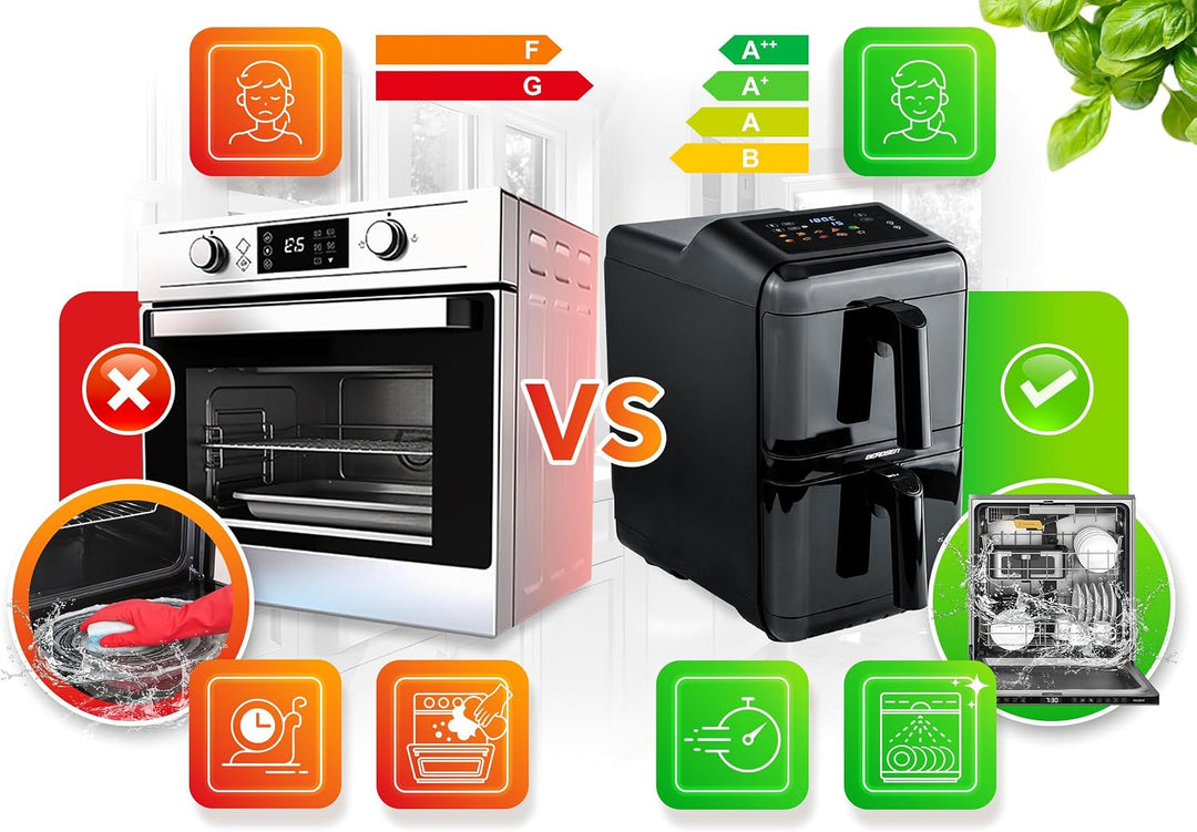 Berdsen Heissluftfritteuse Airfryer - 11,6 l - Doppelkammer vertikal 2 x 5,8 l - 3000 W, 9 Programme