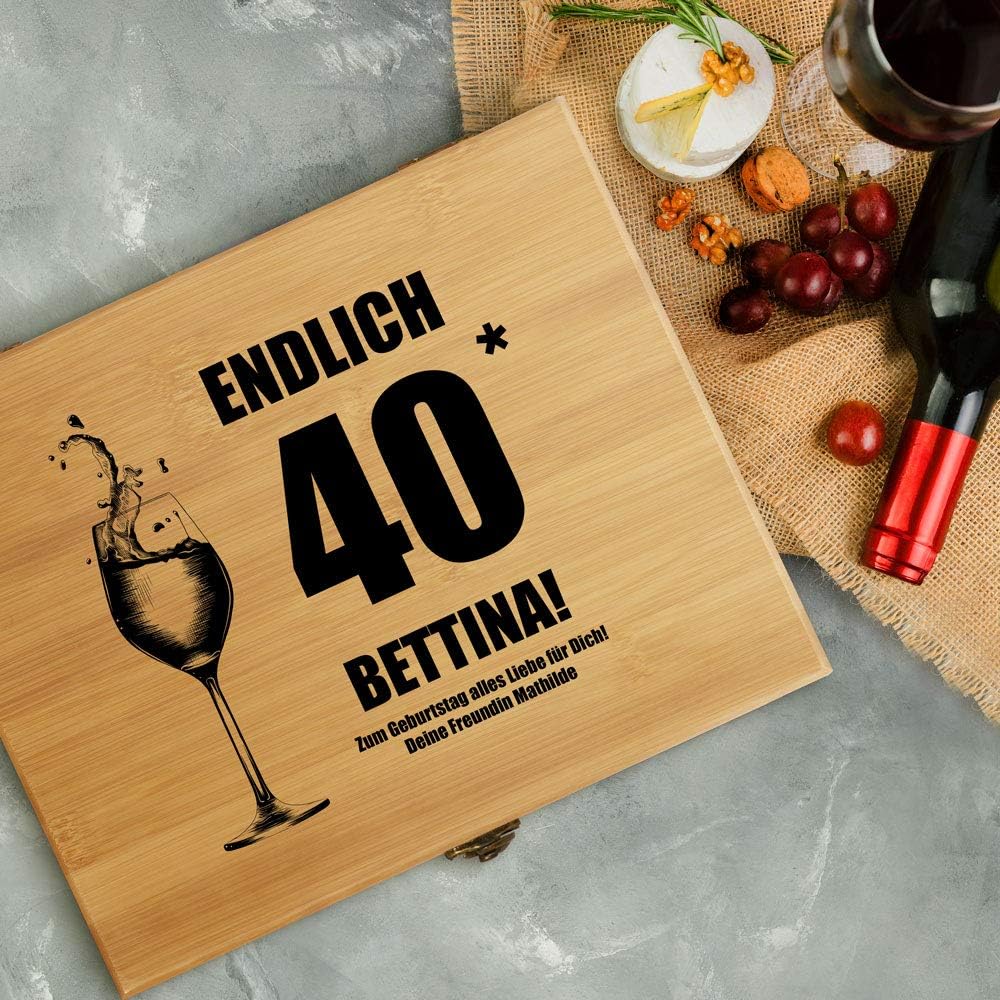 Maverton Weinöffner-Set personalisiert Weinset Sommelier Set - Geschenkbox Holzbox + 8er Weinzubehör