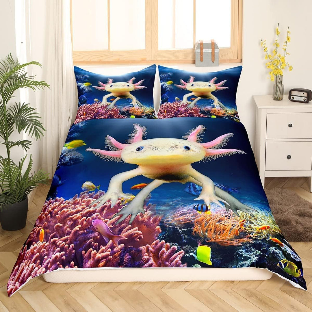 Nette Axolotl Bettbezug Set M Grösse, Fisch Meeresleben Bettwäsche Set für Kinder Teens Mädchen Zimm