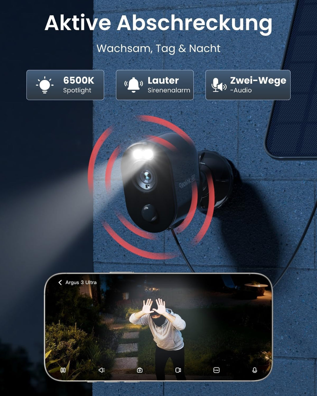 Reolink Solar Überwachungskamera Aussen Akku WLAN, 2K 4MP Farbnachtsicht, Personen/Fahrzeugerkennung