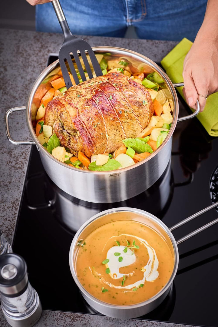 RÖSLE Basic Line Topf-Set 4-tlg., 3 Universaltöpfe, 1 Stielkasserolle, Edelstahl 18/10, mit Glasdeck