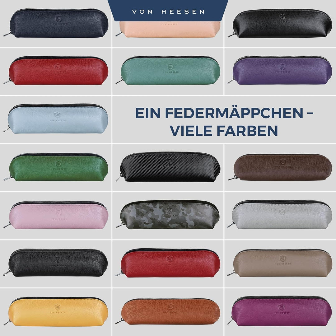 VON HEESEN® Echtleder Federmäppchen Leder Federmappe Etui für Stifte Mäppchen Schule Federtasche Uni