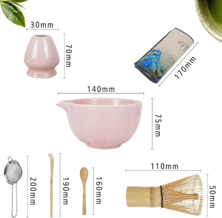 Matcha Tee Set 8-teilig – Japanisches Matcha Set mit glasiertem Chawan, Bambusbesen, Löffel, Teesieb