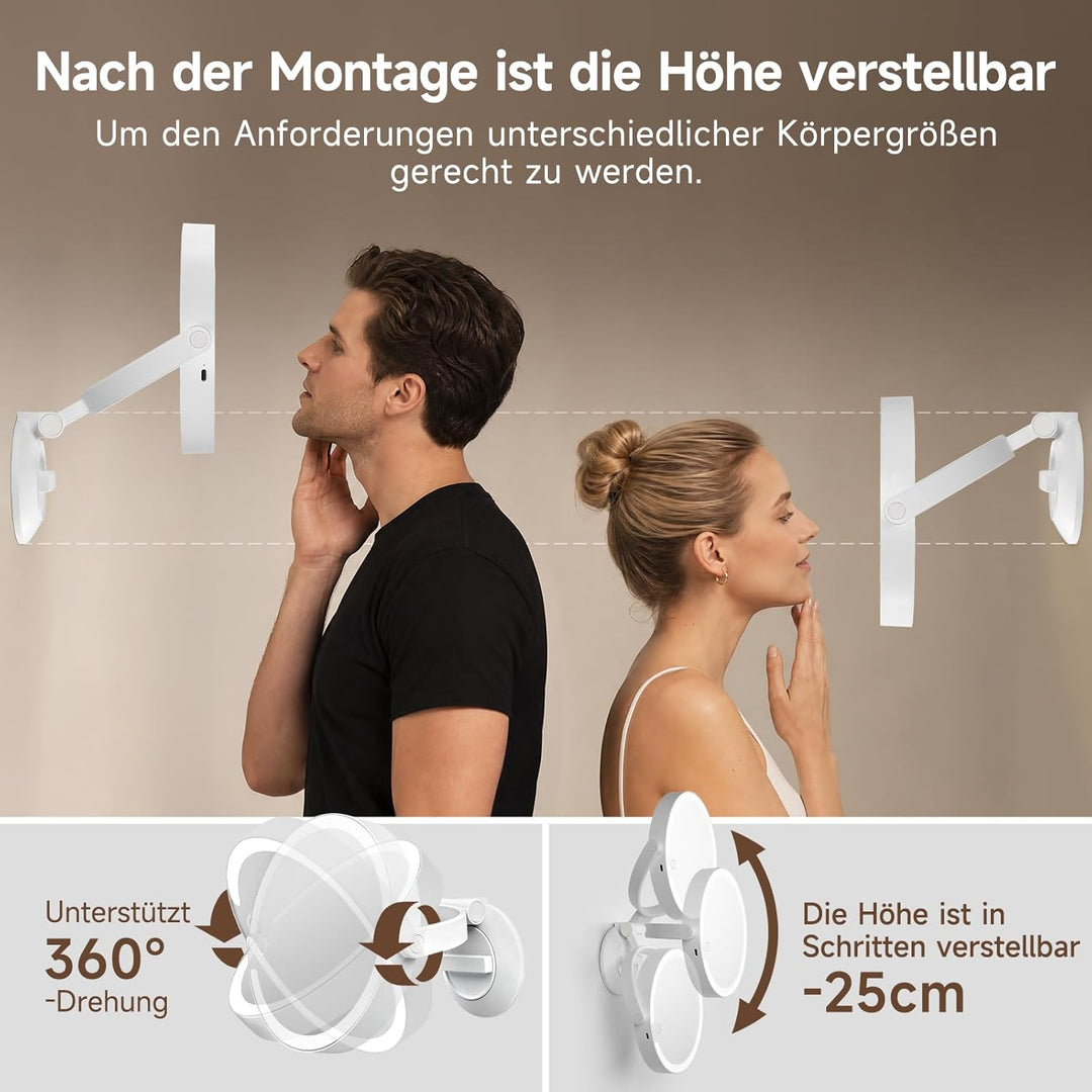 Kosmetikspiegel mit Beleuchtung, Doppelseitiger 1X / 10X Vergrösserungsspiegel mit Saugnapf, Wandver