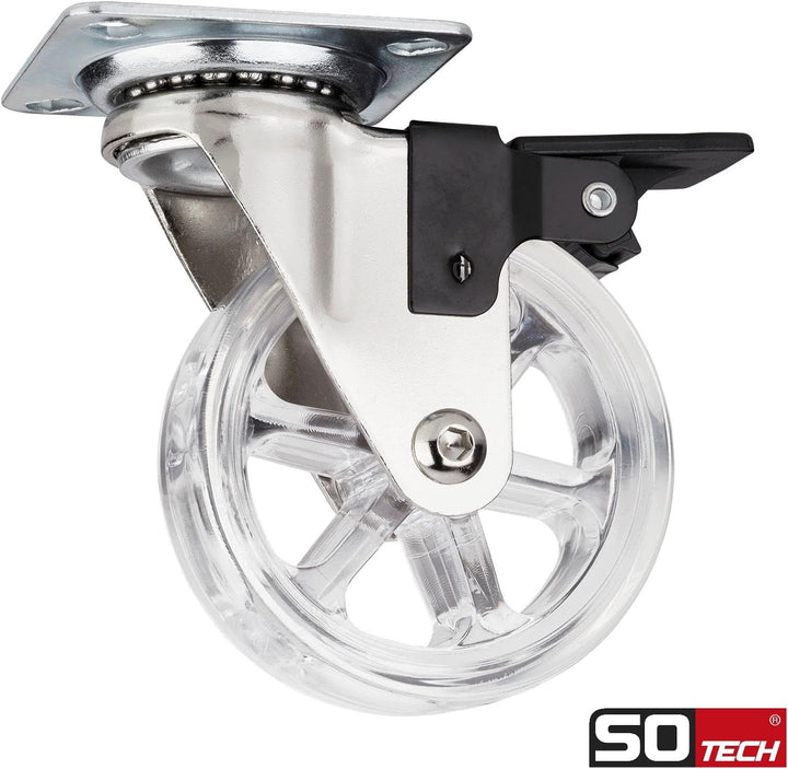 SOTECH 4 Stück Design Lenkrollen SHIFT Rollen-Ø 75 mm transparent mit Feststellfunktion, belastbar b