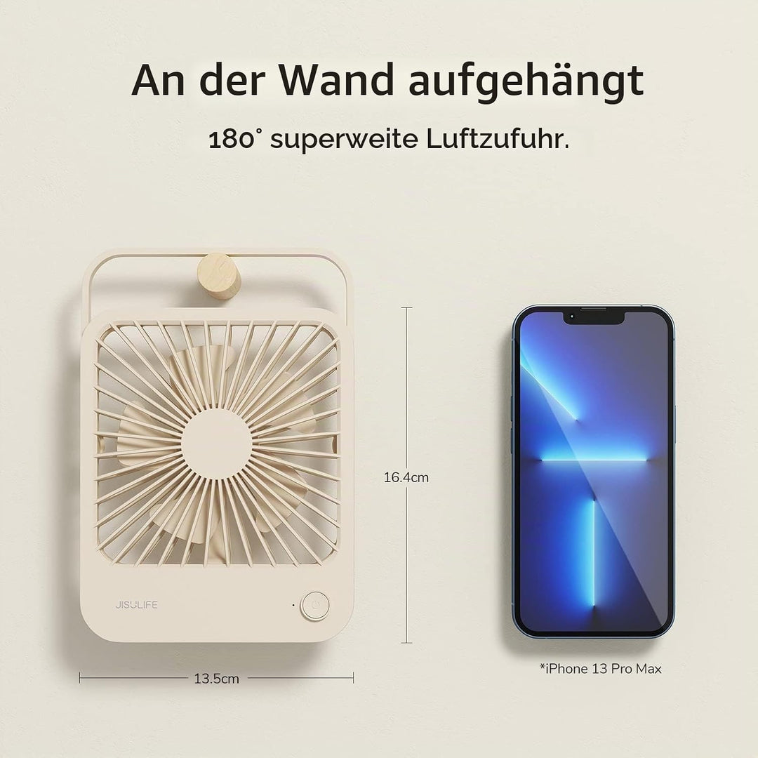 JISULIFE Tischventilator Batterie Wiederaufladbarer Ventilator，4500mAh 180° Faltbarer Tragbarer Pers